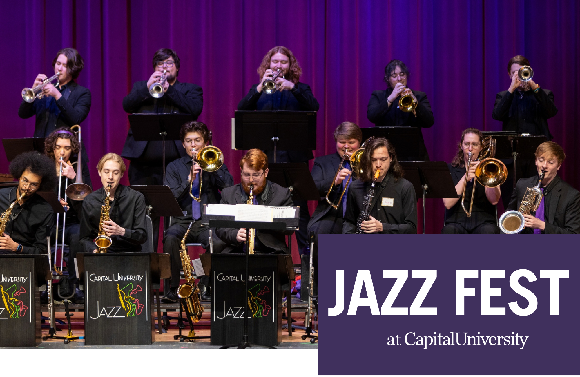 Jazz Fest Header Image: Capital University Big Band playing at World Music Jazz Fest in 2025